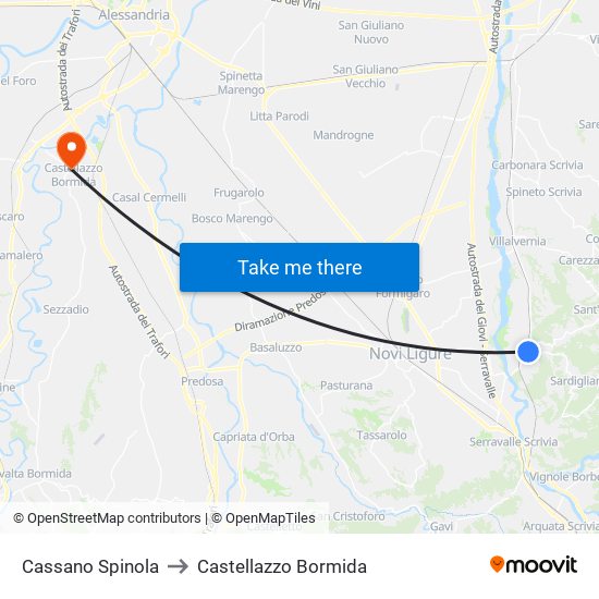 Cassano Spinola to Castellazzo Bormida map