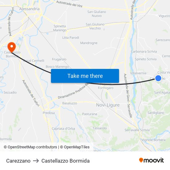 Carezzano to Castellazzo Bormida map