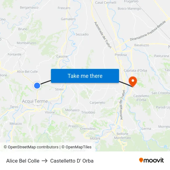 Alice Bel Colle to Castelletto D' Orba map