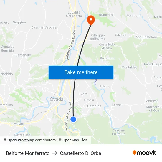 Belforte Monferrato to Castelletto D' Orba map
