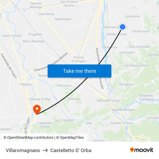 Villaromagnano to Castelletto D' Orba map