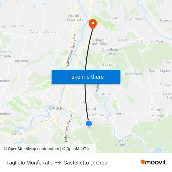 Tagliolo Monferrato to Castelletto D' Orba map
