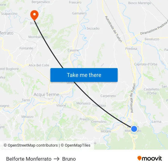 Belforte Monferrato to Bruno map