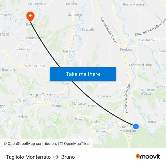 Tagliolo Monferrato to Bruno map