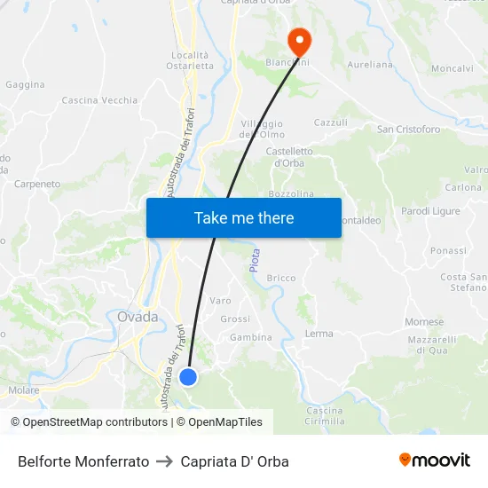 Belforte Monferrato to Capriata D' Orba map