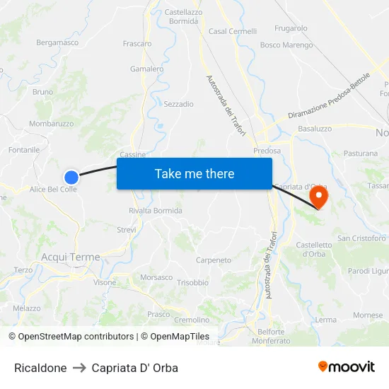 Ricaldone to Capriata D'Orba map