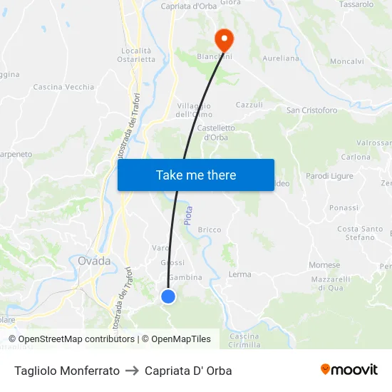 Tagliolo Monferrato to Capriata D' Orba map