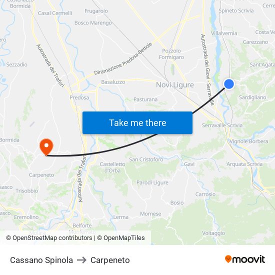 Cassano Spinola to Carpeneto map