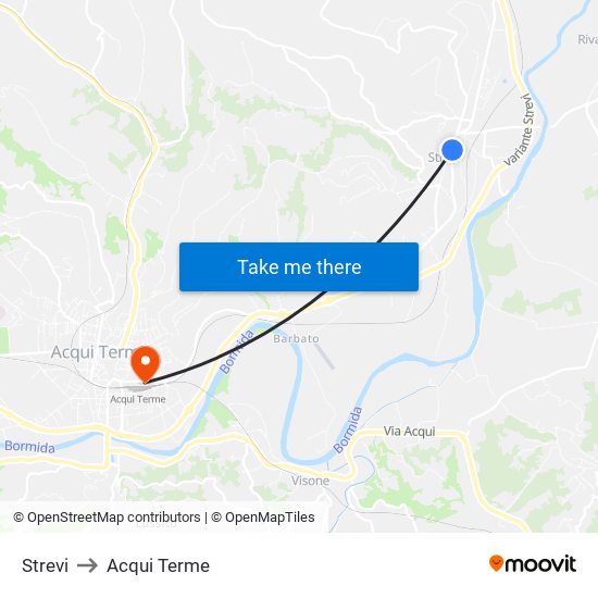 Strevi to Acqui Terme map