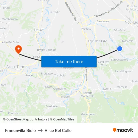 Francavilla Bisio to Alice Bel Colle map