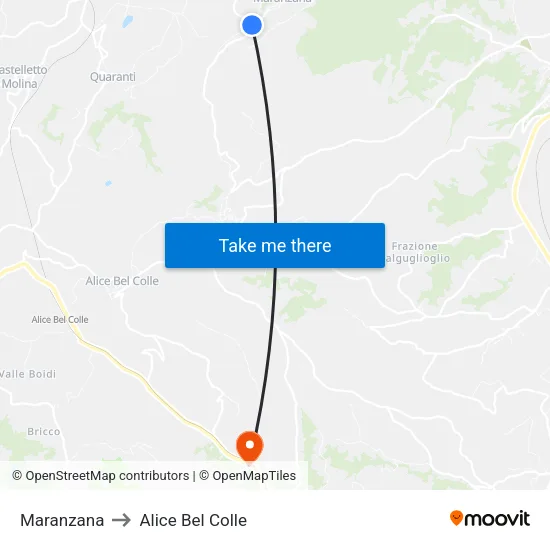 Maranzana to Alice Bel Colle map