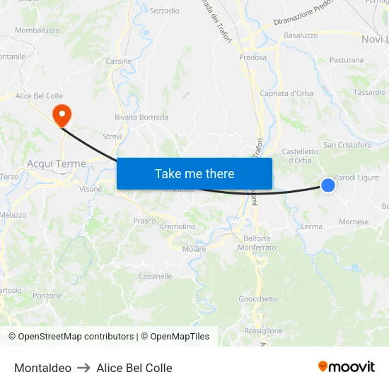 Montaldeo to Alice Bel Colle map