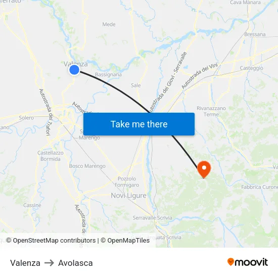 Valenza to Avolasca map