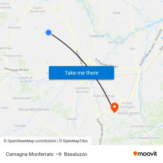 Camagna Monferrato to Basaluzzo map