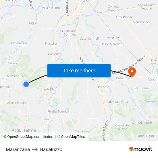 Maranzana to Basaluzzo map