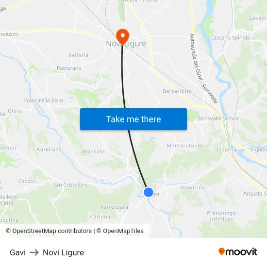 Gavi to Novi Ligure map