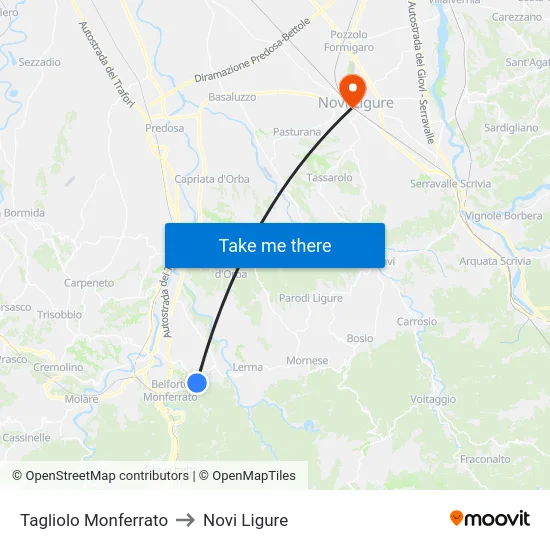 Tagliolo Monferrato to Novi Ligure map
