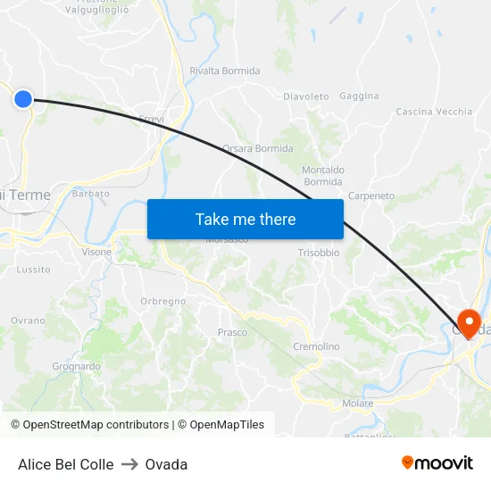 Alice Bel Colle to Ovada map