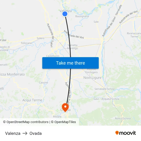 Valenza to Ovada map
