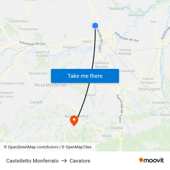 Castelletto Monferrato to Cavatore map