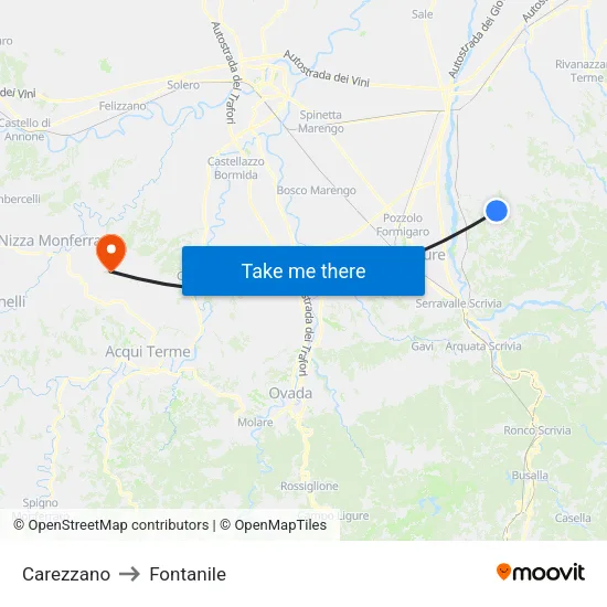 Carezzano to Fontanile map