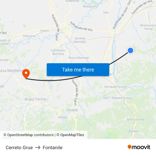 Cerreto Grue to Fontanile map