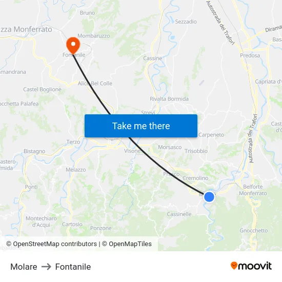 Molare to Fontanile map