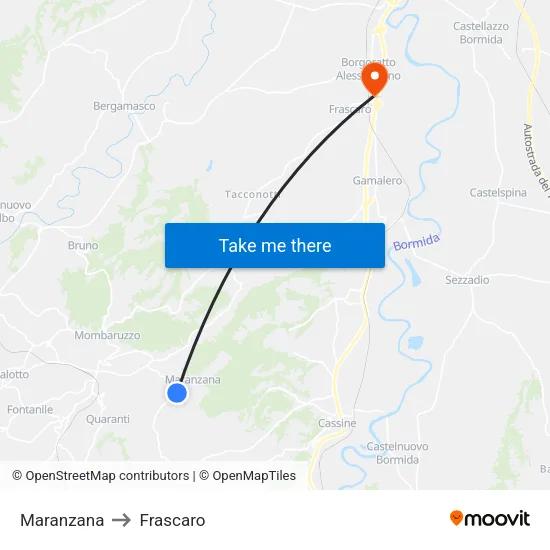 Maranzana to Frascaro map