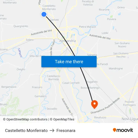 Castelletto Monferrato to Fresonara map