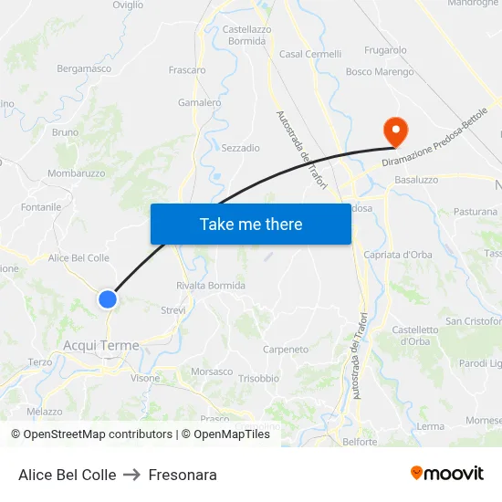 Alice Bel Colle to Fresonara map