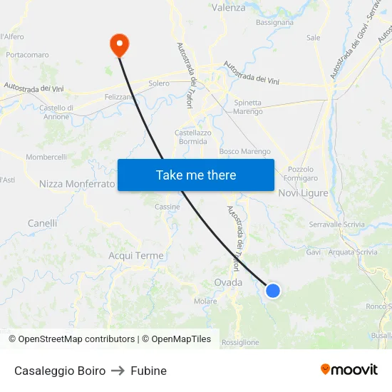 Casaleggio Boiro to Fubine map
