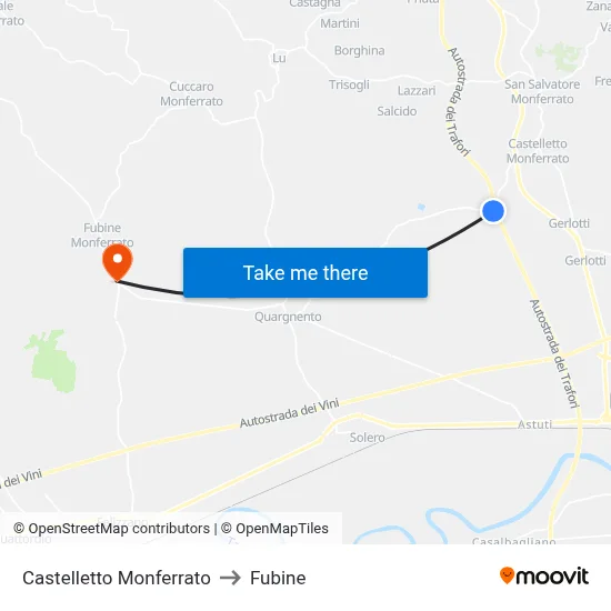 Castelletto Monferrato to Fubine map