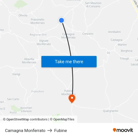 Camagna Monferrato to Fubine map