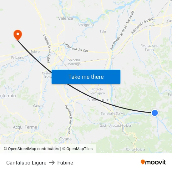 Cantalupo Ligure to Fubine map