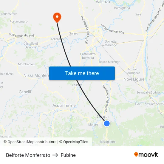 Belforte Monferrato to Fubine map
