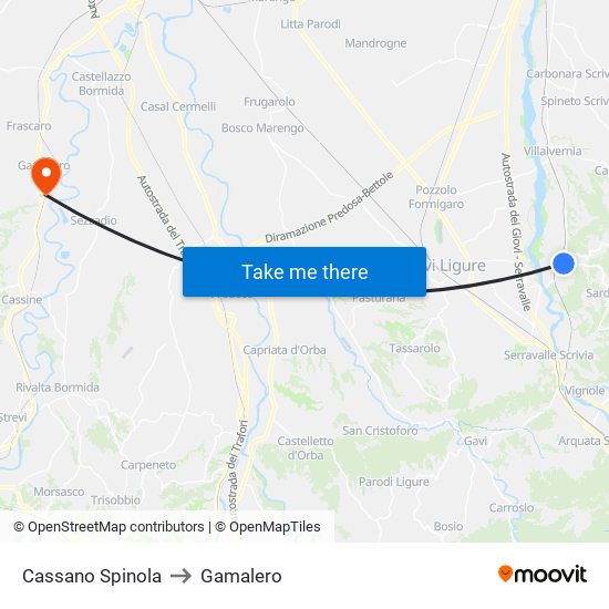 Cassano Spinola to Gamalero map