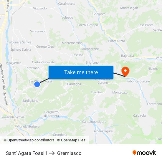 Sant' Agata Fossili to Gremiasco map