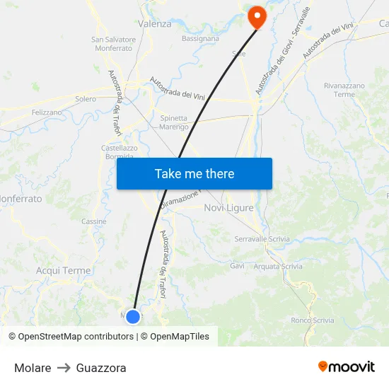 Molare to Guazzora map