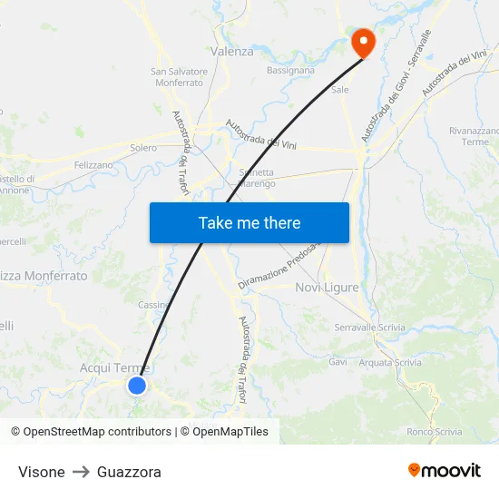 Visone to Guazzora map