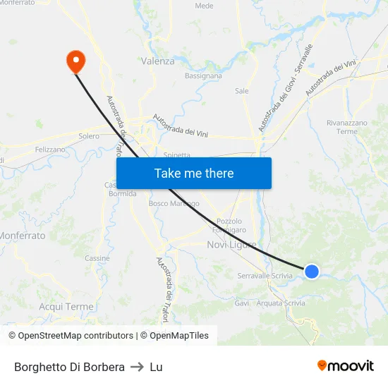 Borghetto Di Borbera to Lu map