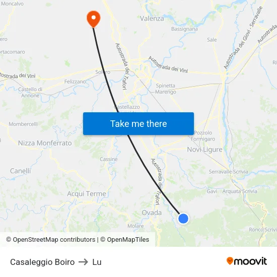 Casaleggio Boiro to Lu map