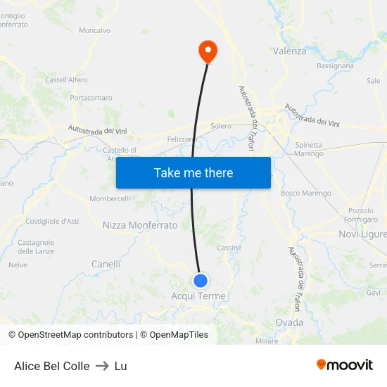 Alice Bel Colle to Lu map