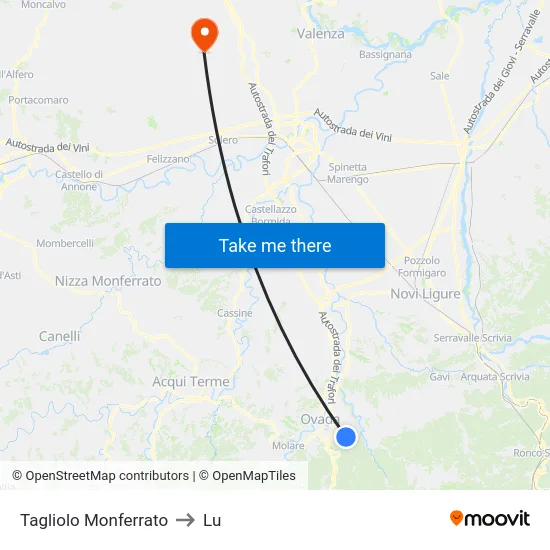 Tagliolo Monferrato to Lu map
