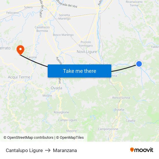 Cantalupo Ligure to Maranzana map