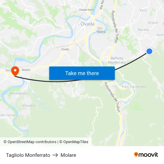 Tagliolo Monferrato to Molare map