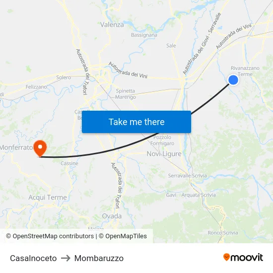 Casalnoceto to Mombaruzzo map