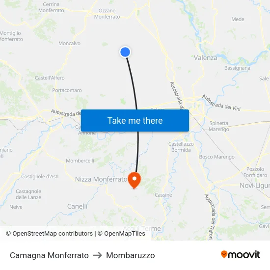 Camagna Monferrato to Mombaruzzo map