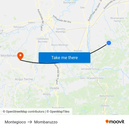 Montegioco to Mombaruzzo map