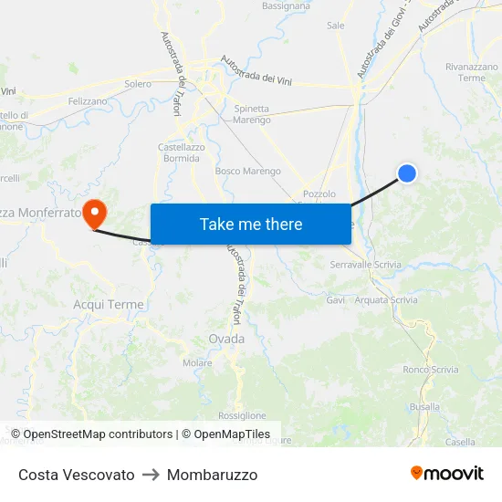 Costa Vescovato to Mombaruzzo map