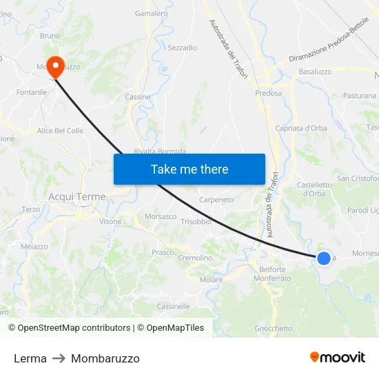 Lerma to Mombaruzzo map